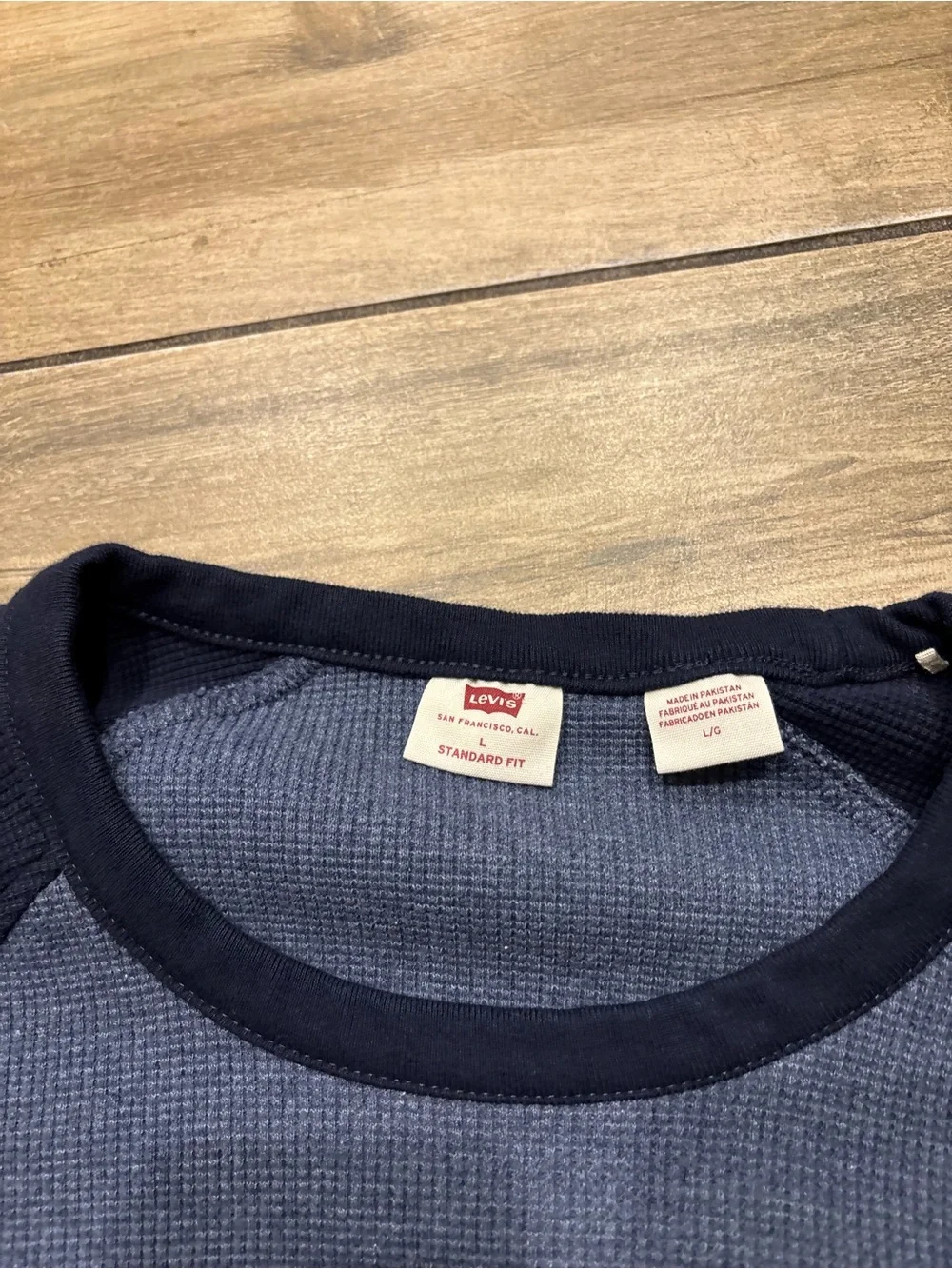 Levi's Waffle Knit Thermal Long Sleeve Shirt Mens Large Blue Navy Raglan